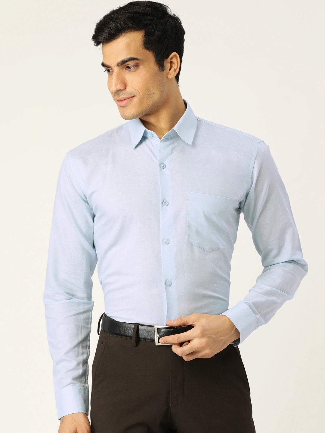 Men Sky Blue Solids Pure Cotton Slim Fit Formal Shirt