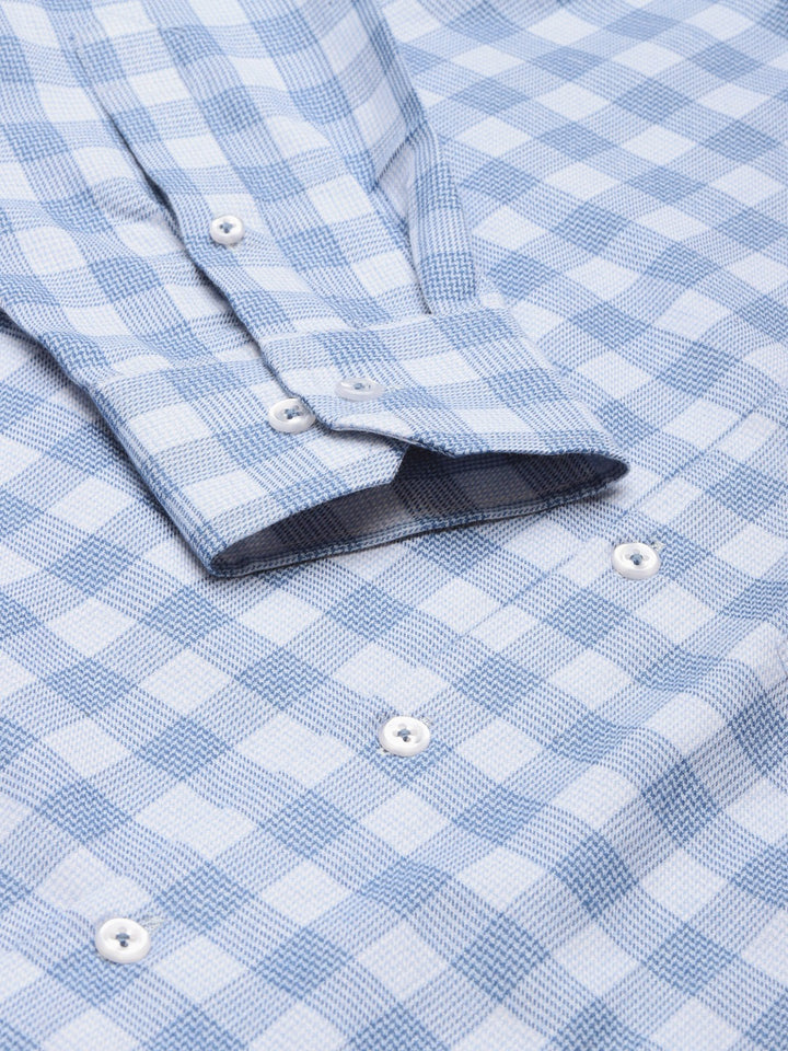 Men Blue Checked Pure Cotton Slim Fit Formal Shirt