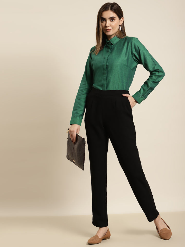 Women Green Solid Pure Cotton Regular Fit Formal Shirt