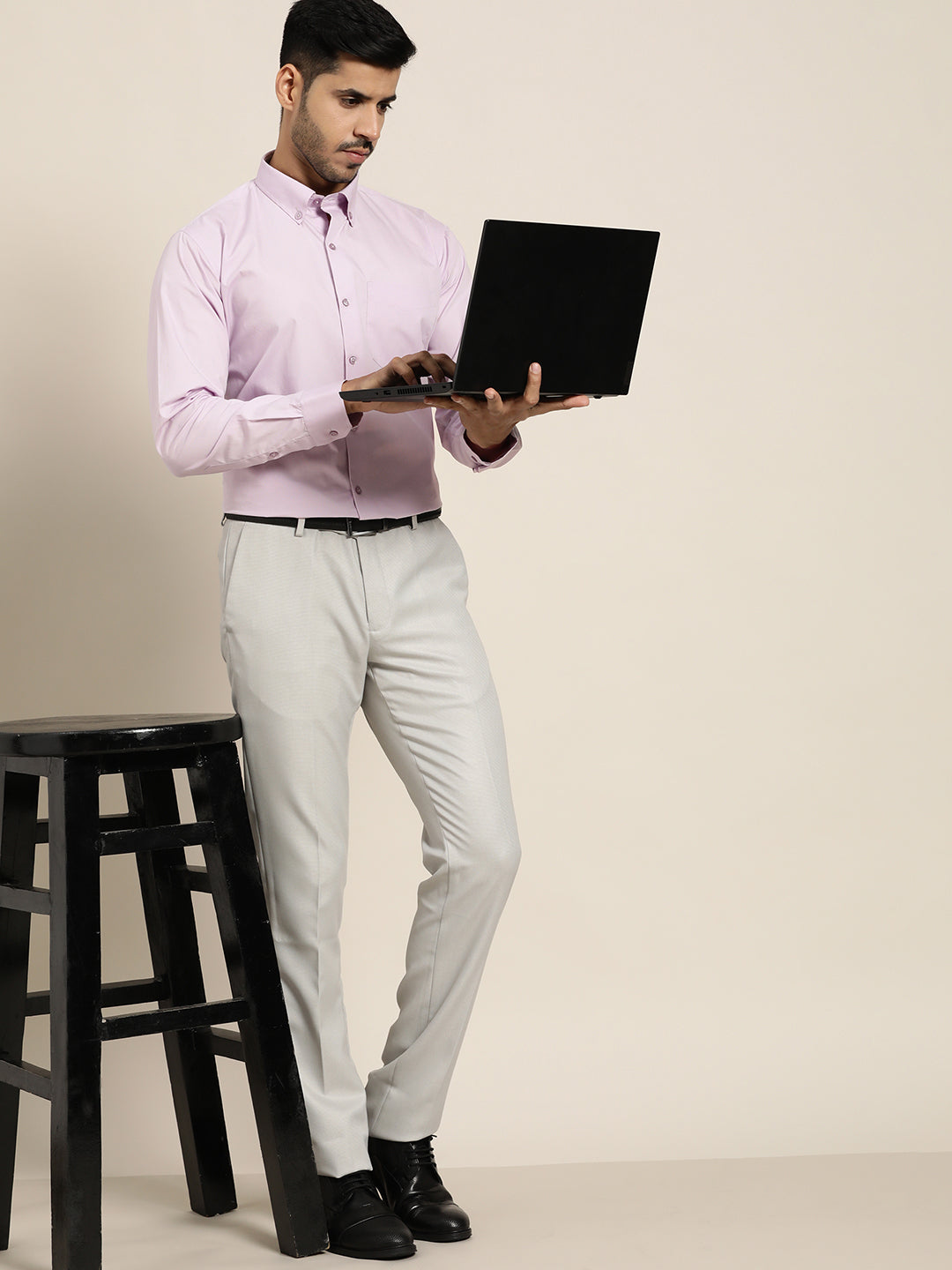 Pink Herringbone slim fit shirt - Button down collar - Pink - Heringbone -  Male - Cafe Coton