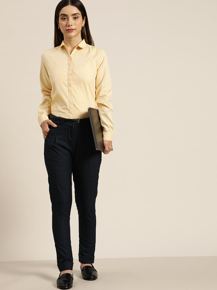 Women Yellow Solids Cotton Rich Slim Fit Formal Shirt