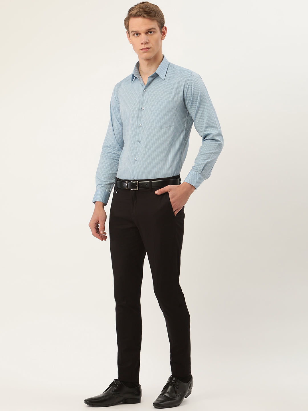 Men Blue Stripes Pure Cotton Slim Fit Formal Shirt
