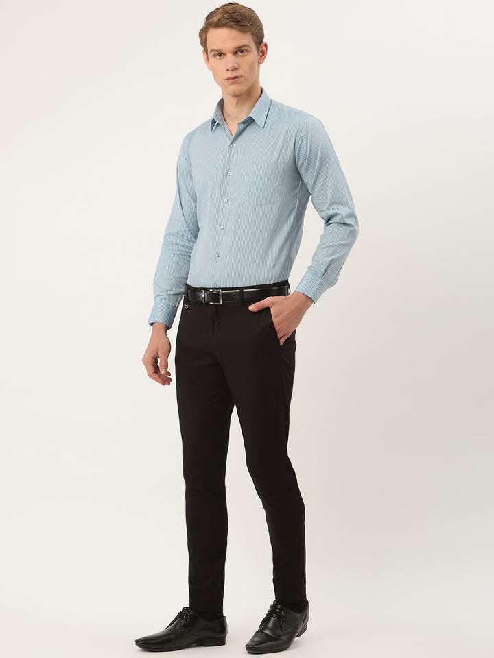 Men Blue Stripes Pure Cotton Slim Fit Formal Shirt