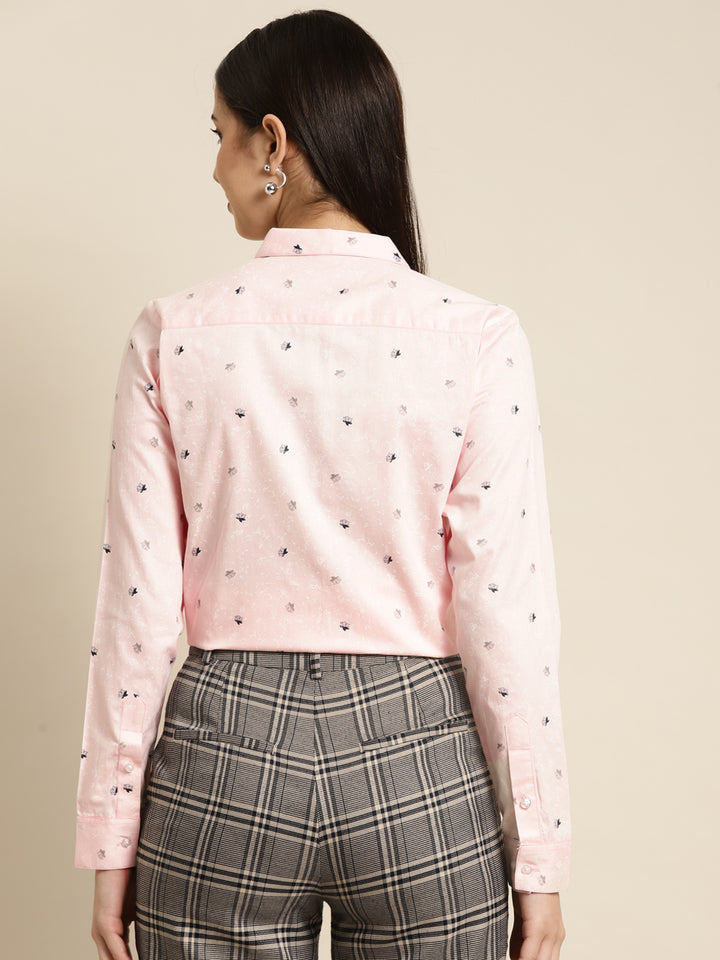 Women Pink Printed Pure Cotton Slim Fit Formal Shirt