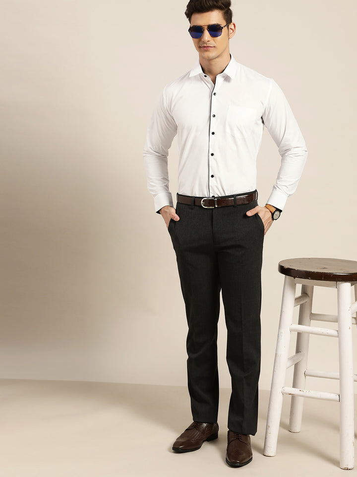 Men White Solid Pure Cotton Slim Fit Formal Shirt