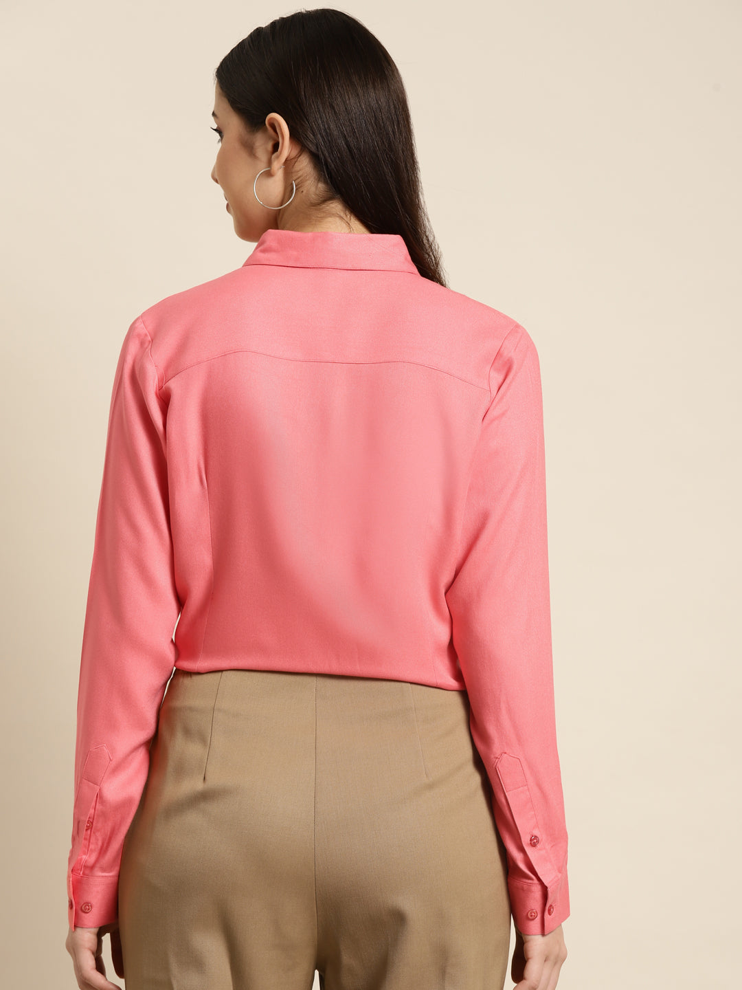 Women Coral Solid Viscose Rayon Regular Fit Formal Shirt