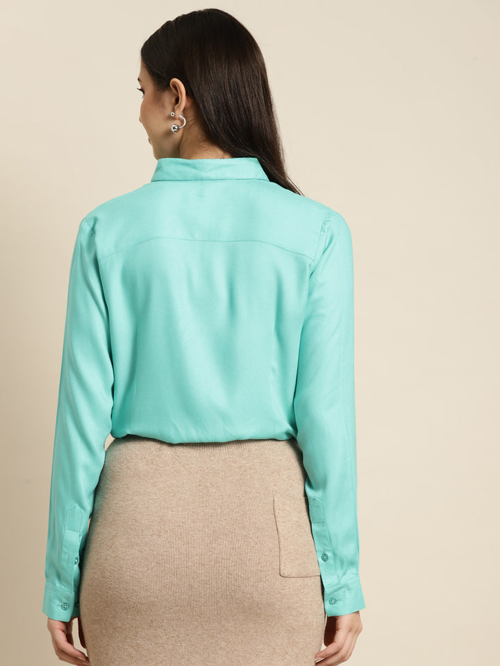 Women Teal Solid Viscose Rayon Regular Fit Formal Shirt