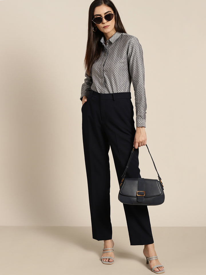 Women Grey Prints Pure Cotton Slim Fit Formal Shirt