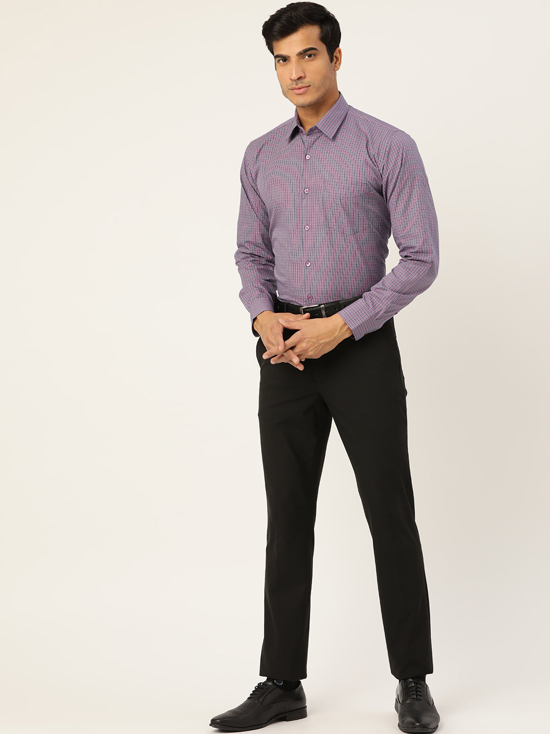 Men Purple Checks Pure Cotton Slim Fit Formal Shirt