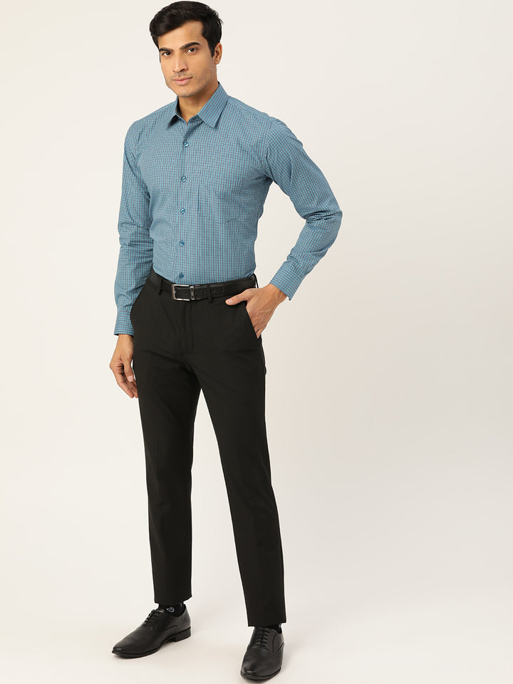 Men Blue Checks Pure Cotton Slim Fit Formal Shirt