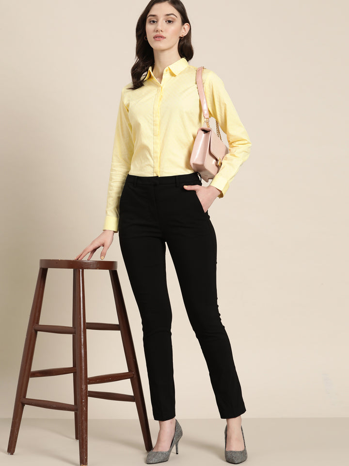 Women Lemon Solid Pure Cotton Regular Fit Formal Shirt