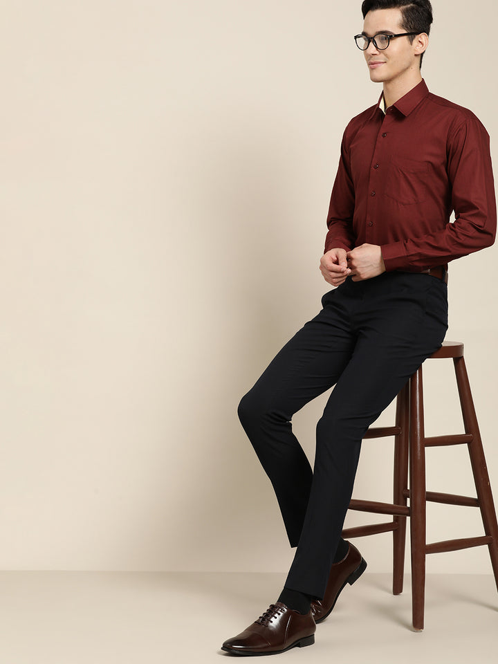 Men Maroon Slim Fit Solid Pure Cotton Formal Shirt