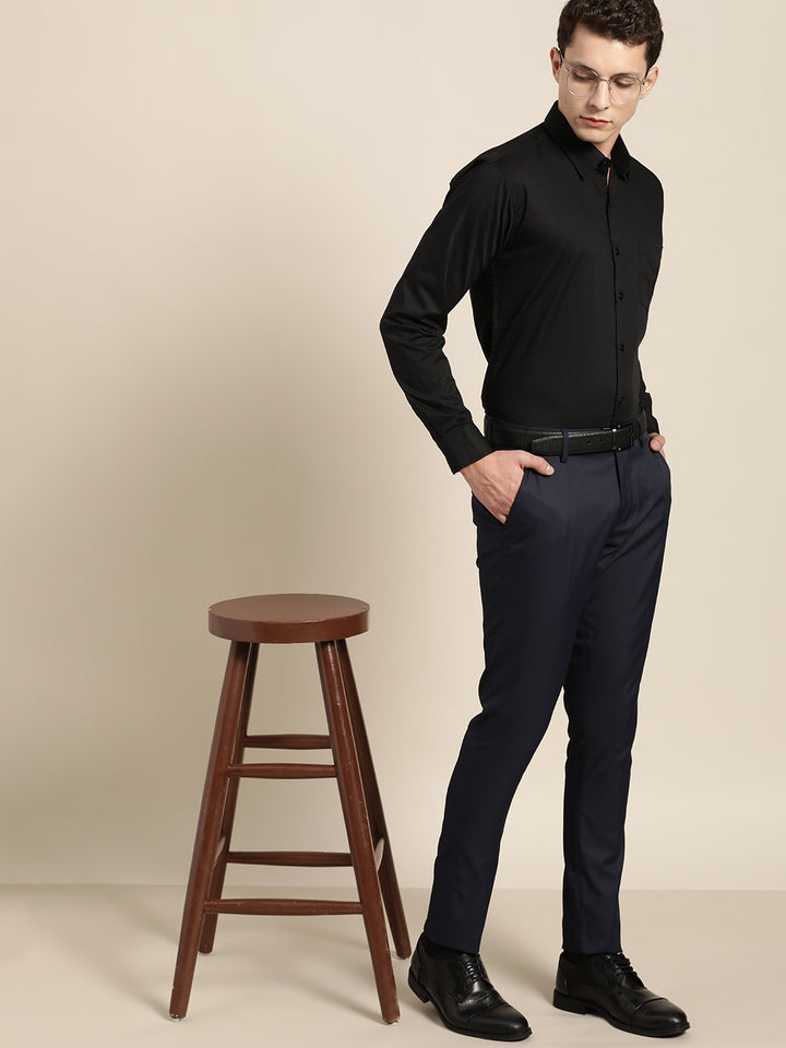 Men Black Solid Pure Cotton Slim Fit Formal Shirt