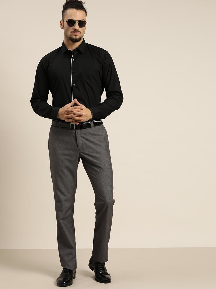 Men Black Solid Pure Cotton Slim Fit Formal Shirt