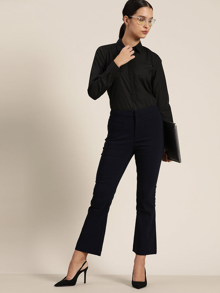 Women Black Solid Pure Cotton Regular Fit Formal Shirt