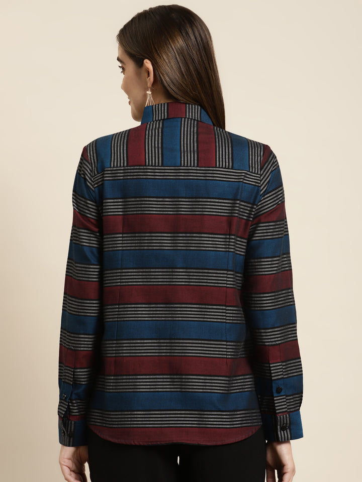 Women Maroon & Black Checked Pure Cotton Regular Fit Formal Shirt