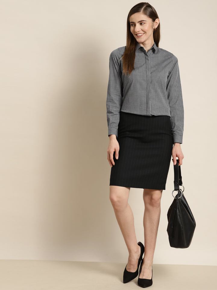 Women Grey Checked Pure Cotton Slim Fit Formal Shirt