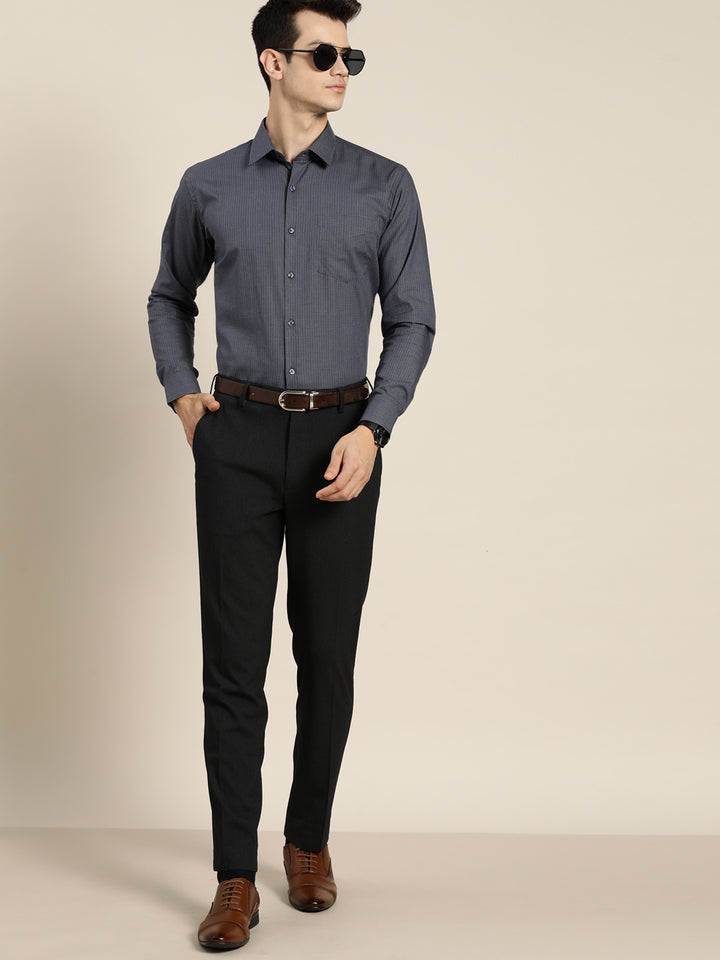 Men Grey Checks Pure Cotton Slim Fit Formal Shirt