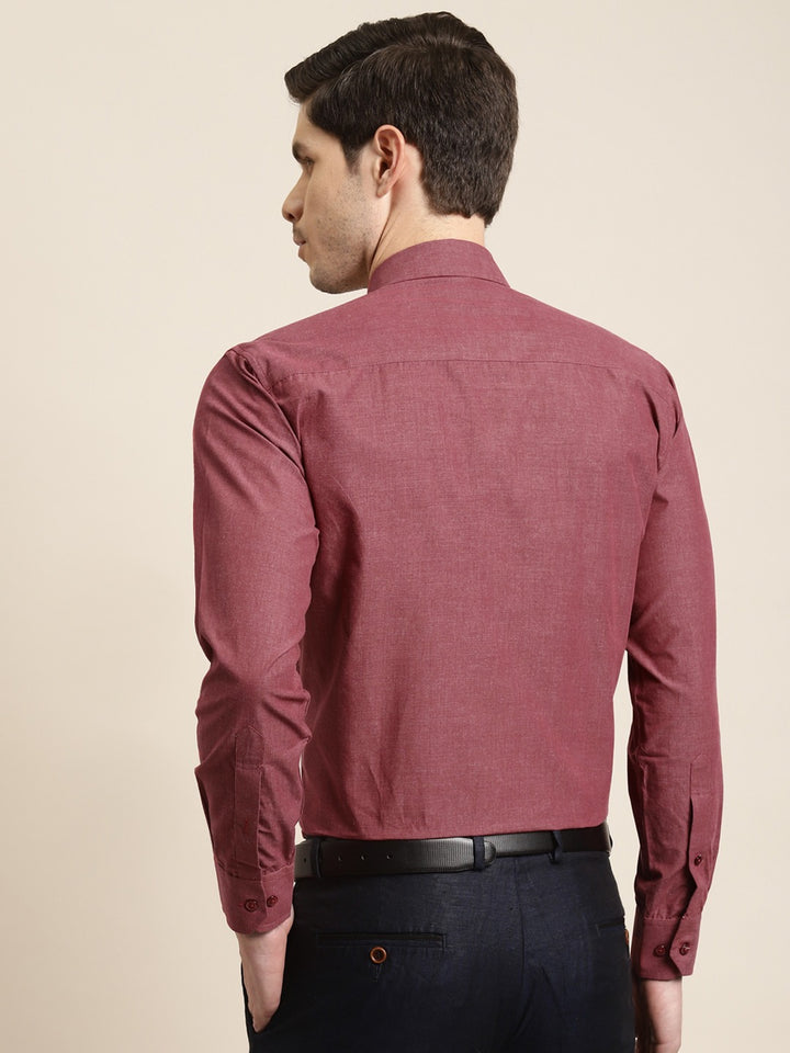 Men Maroon Solid Pure Cotton Slim Fit Formal Shirt