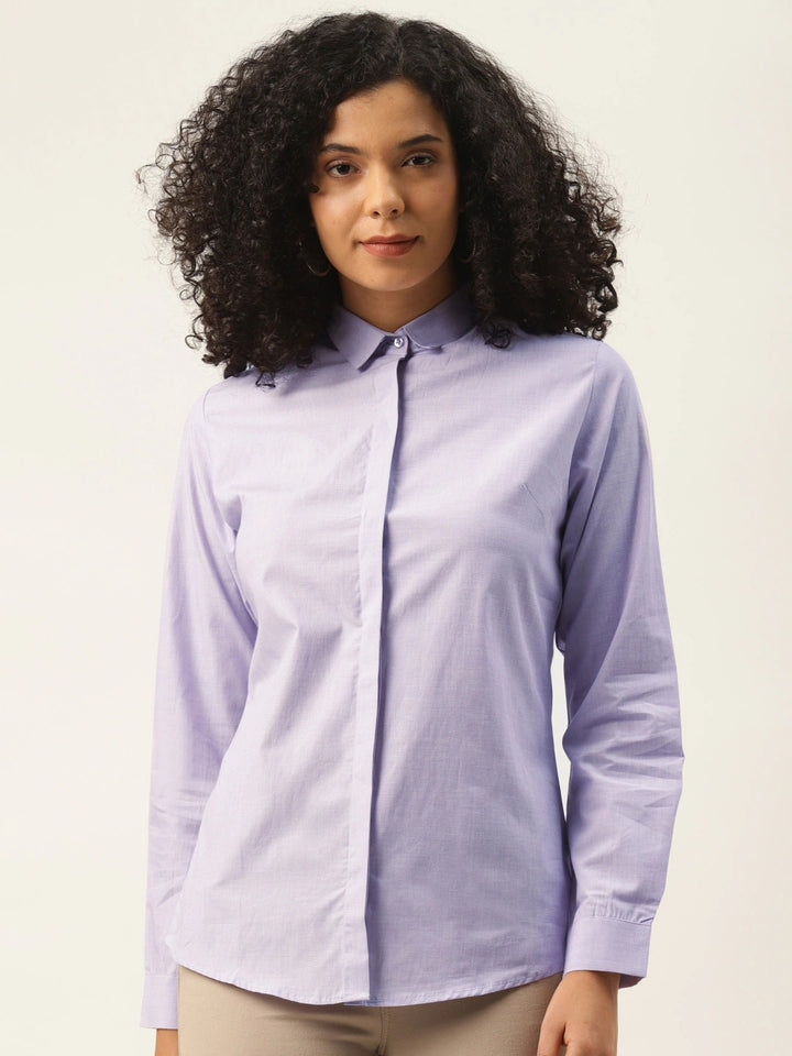 Women Light Purple Solids Pure Cotton Slim Fit Formal Shirt