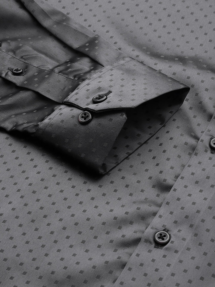 Men Grey Solid Self Design Polyester Satin Slim Fit Party Formal Shirt