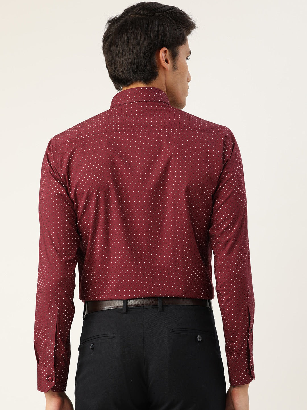 Men Maroon Prints Pure Cotton Slim Fit Formal Shirt