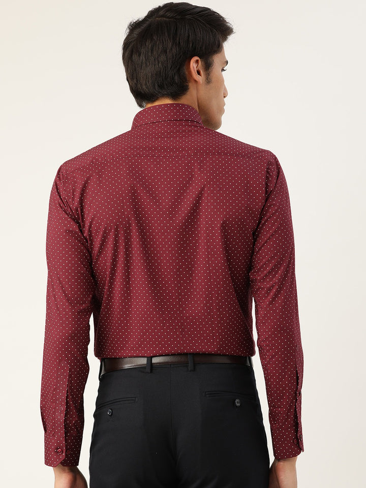 Men Maroon Prints Pure Cotton Slim Fit Formal Shirt