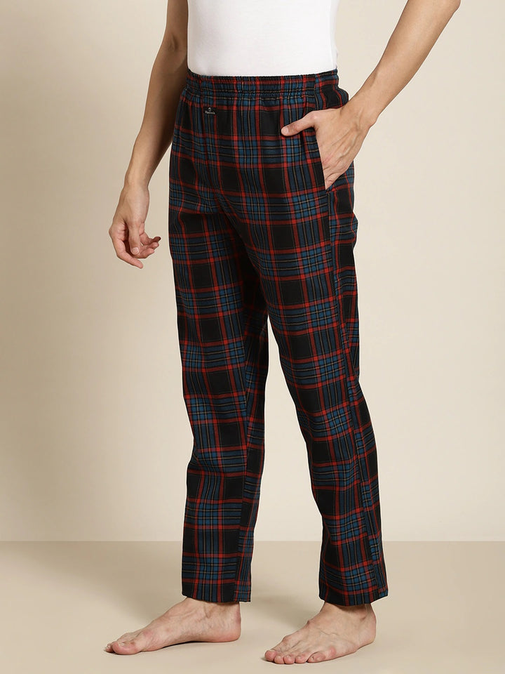 Men Black-Blue Checks Pure Cotton Relaxed Fit Casual Lounge Pant