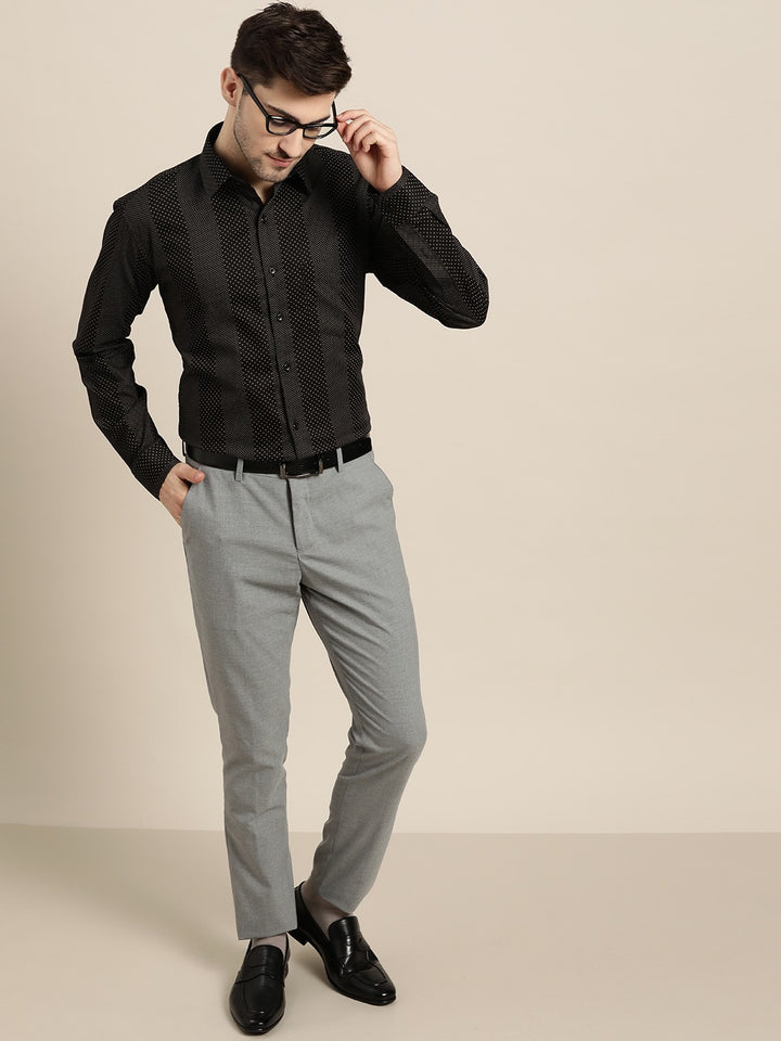 Men Black Prints Pure Cotton Slim Fit Formal Shirt