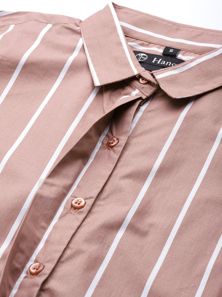 Women Coral Stripes Pure Cotton Slim Fit Formal Shirt