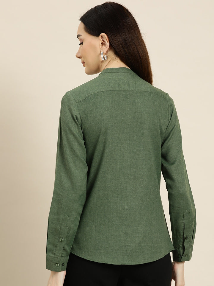Women Green Solids Pure Cotton Slim Fit Formal Shirt