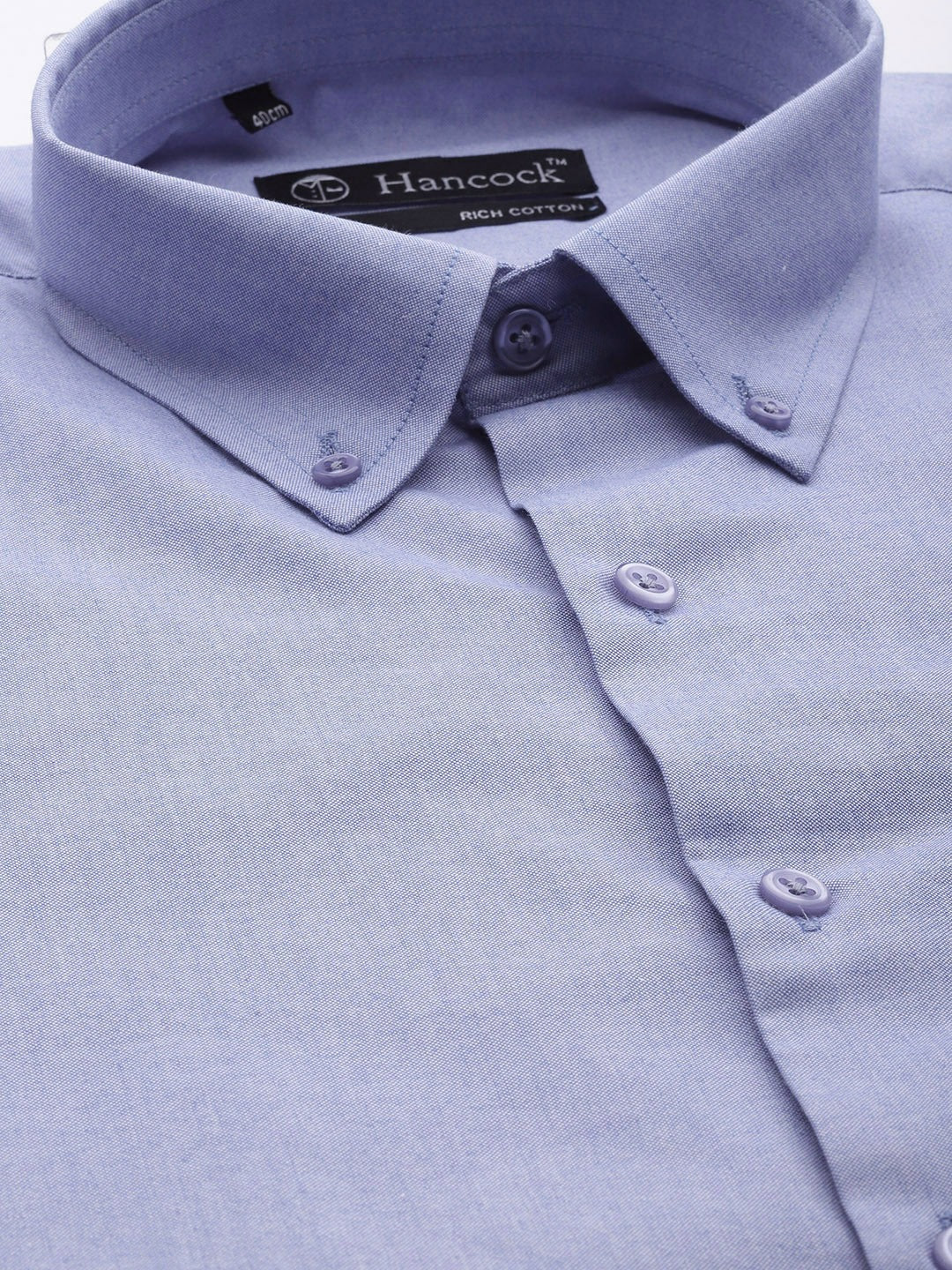 Men Sky Solid Chambray Button Down Collar Slim Fit Formal Shirt