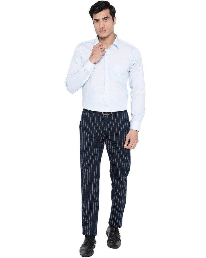 Men Sky Blue Cotton Solid Slim Fit Formal Shirt