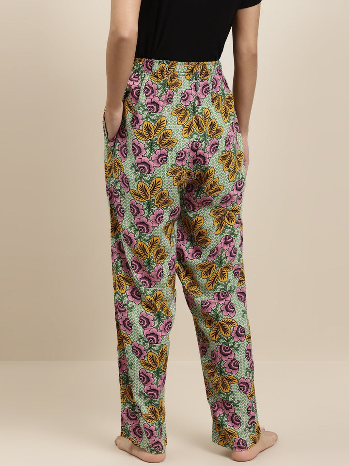 Women Green-Yellow Prints Viscose Rayon Relaxed Fit Casual Lounge Pant