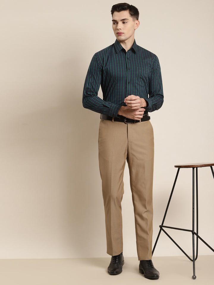 Men Black & Blue Checks Pure Cotton Slim Fit Formal Shirt