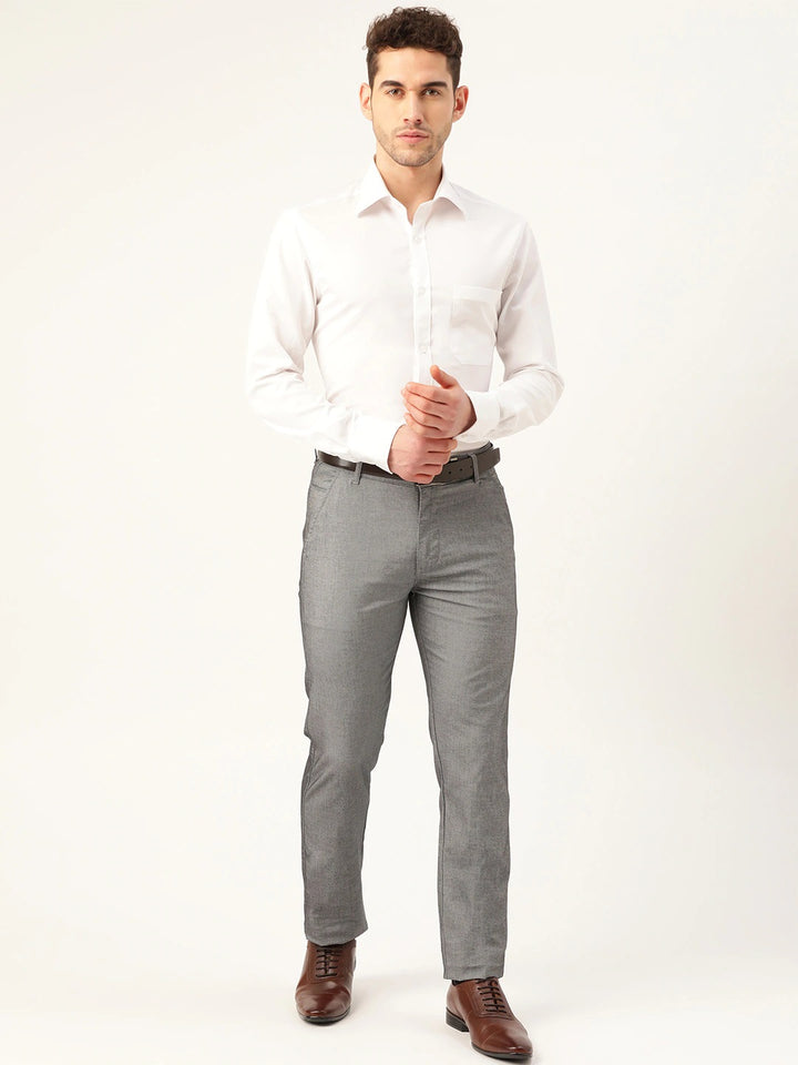 Men Light Grey Checks Cotton Elastene Slim Fit Formal Trouser