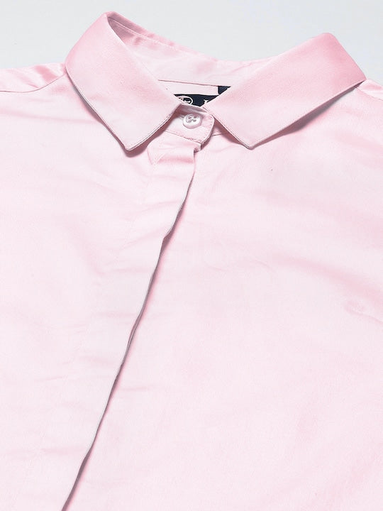 Women Pink Solid Satin Pure Cotton Slim Fit Formal Shirt