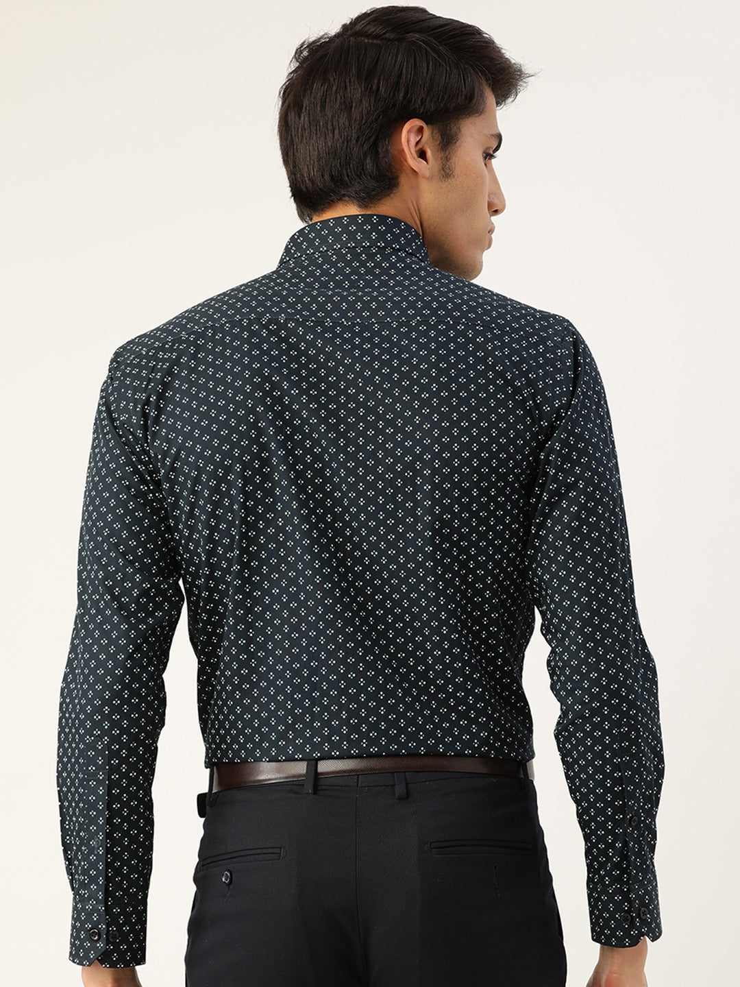 Men Navy Blue Prints Pure Cotton Slim Fit Formal Shirt