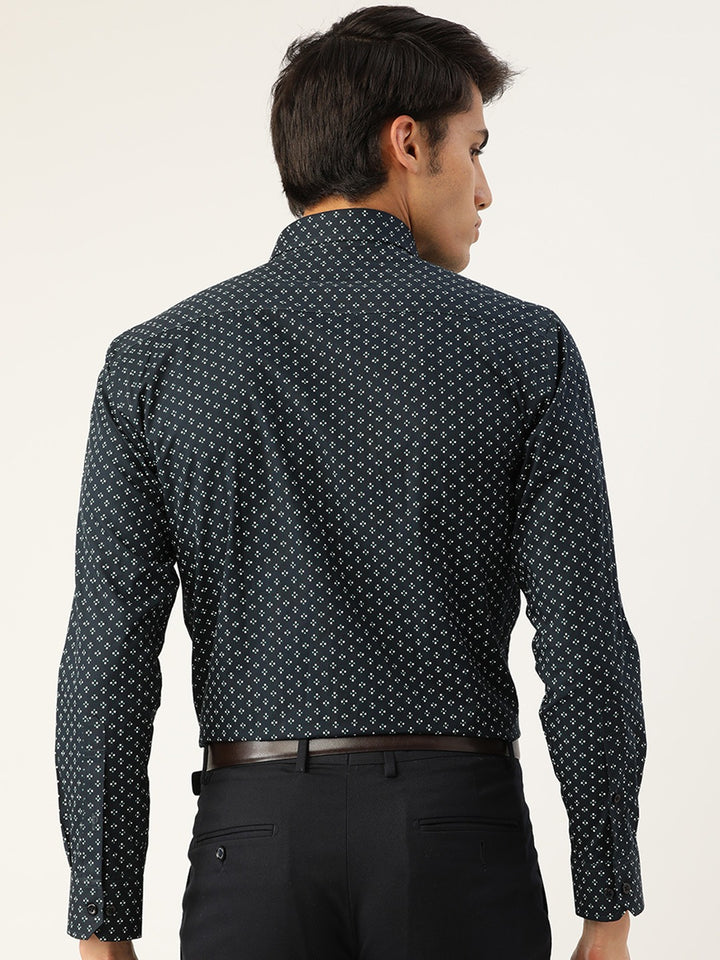Men Navy Blue Prints Pure Cotton Slim Fit Formal Shirt