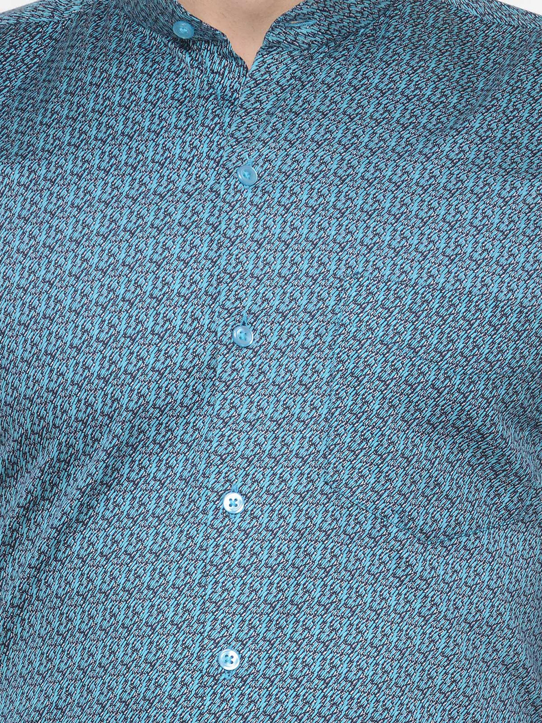 Men Turquoise and Navy Printed Pure Cotton Slim Fit Formal Shirt