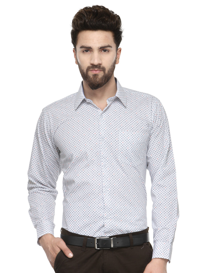 Men White Printed Pure Cotton Slim Fit Formal Shirt