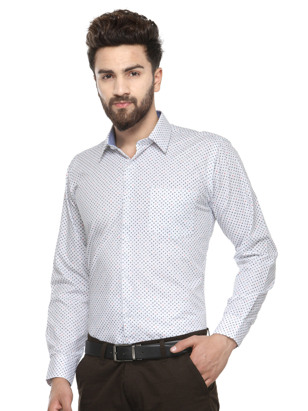 Men White Printed Pure Cotton Slim Fit Formal Shirt