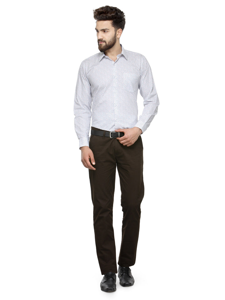 Men White Printed Pure Cotton Slim Fit Formal Shirt