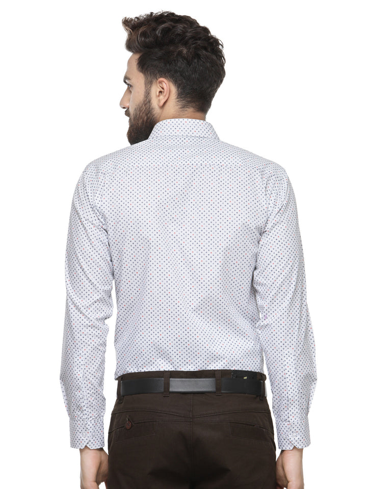 Men White Printed Pure Cotton Slim Fit Formal Shirt