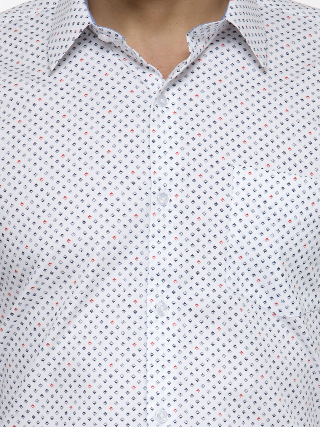 Men White Printed Pure Cotton Slim Fit Formal Shirt