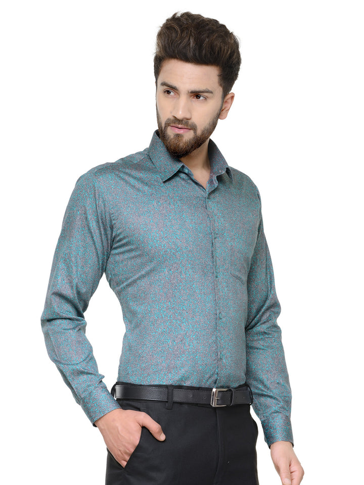 Men Green Printed Pure Cotton Slim Fit Formal Shirt