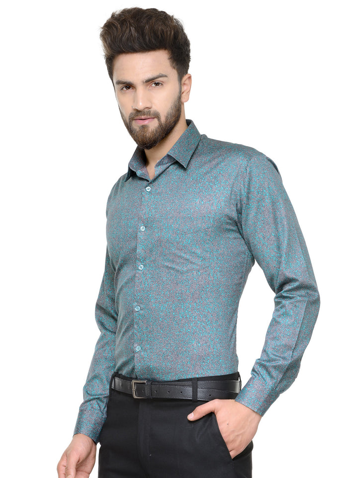 Men Green Printed Pure Cotton Slim Fit Formal Shirt