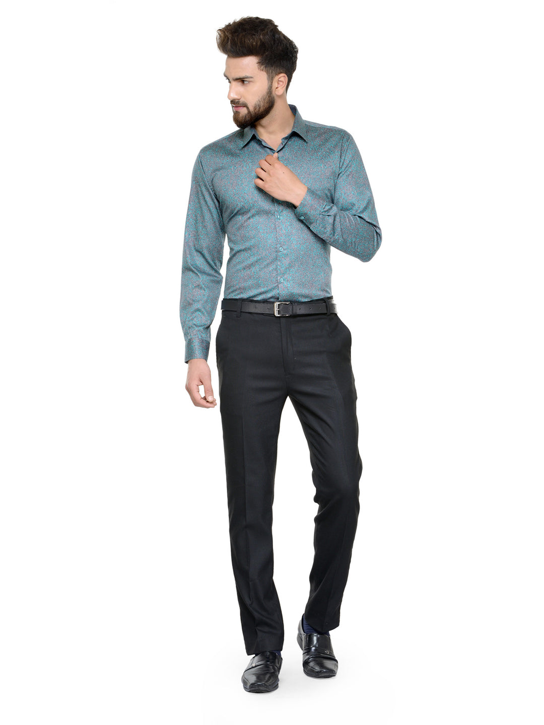 Men Green Printed Pure Cotton Slim Fit Formal Shirt