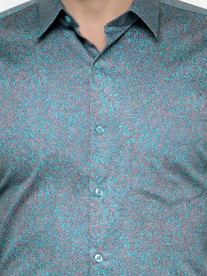 Men Green Printed Pure Cotton Slim Fit Formal Shirt