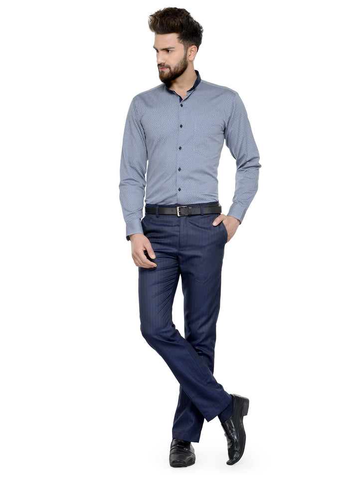 Men Grey and Navy Prints Pure Cotton Slim Fit Formal Shirt